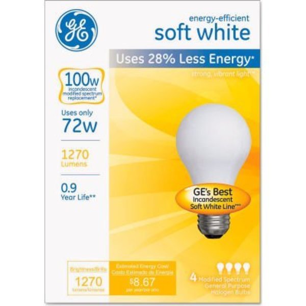 Ge Halogen Bulb, Globe, 72 Watts, Soft White, 4/Pack 66249